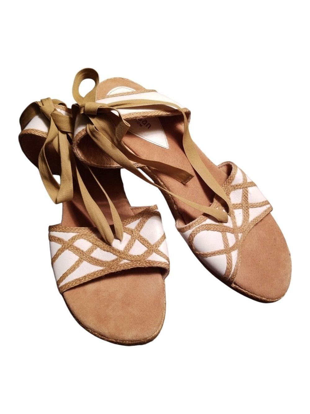 Clarks Tan and White Sandals with Ankle Wrap